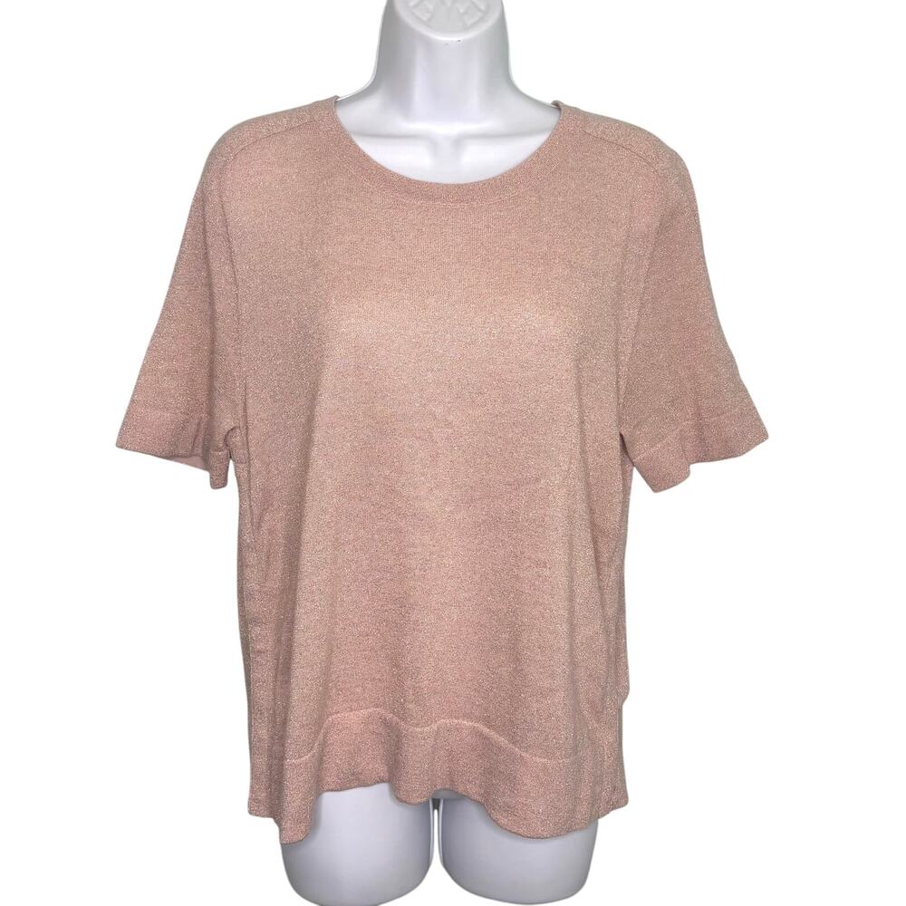 Akris Punto Lurex Knit Short Sleeve Metallic Rose, Blush Knit Top 10